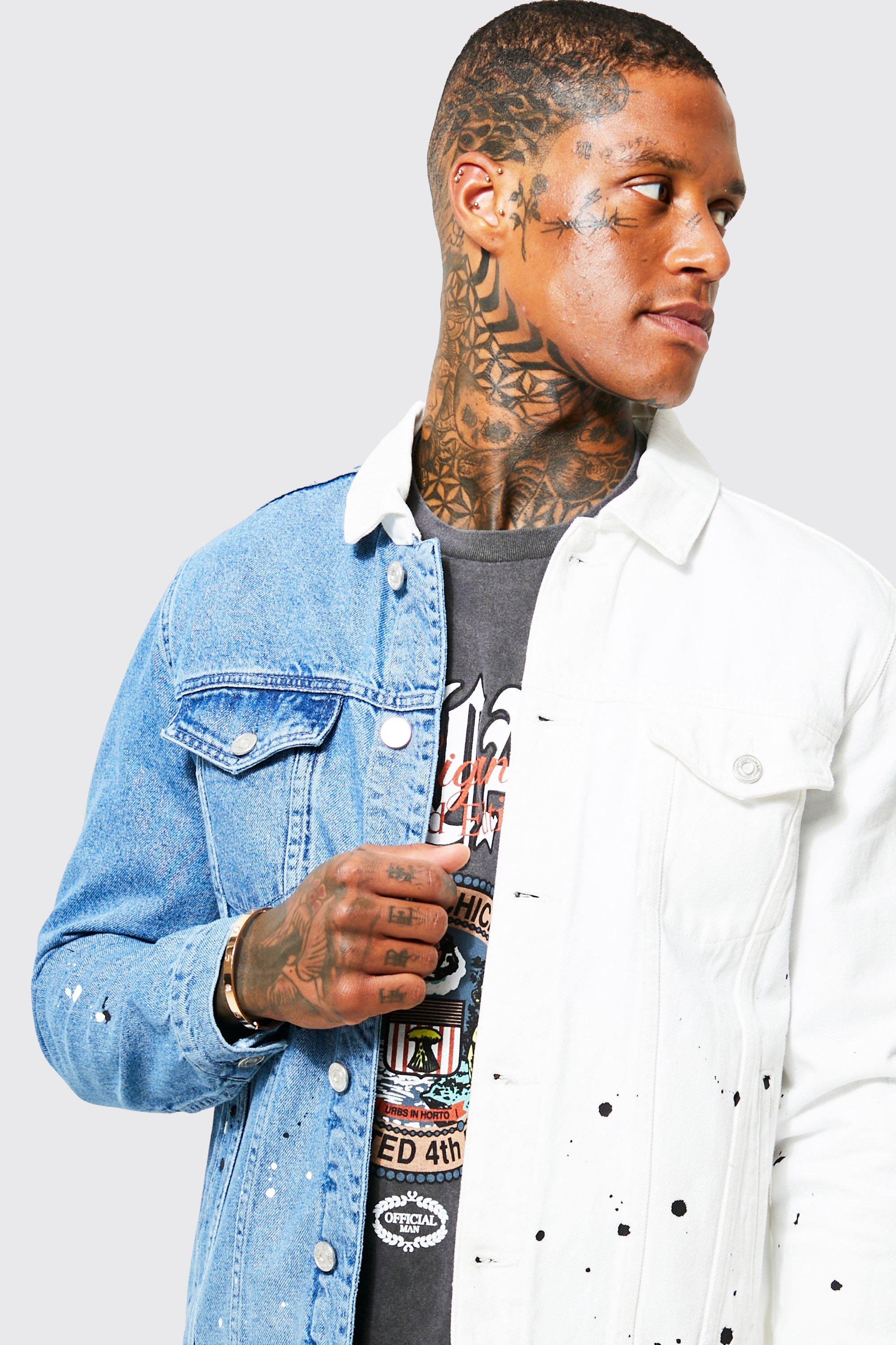 Regular Spliced Paint Splatter Denim Jacket